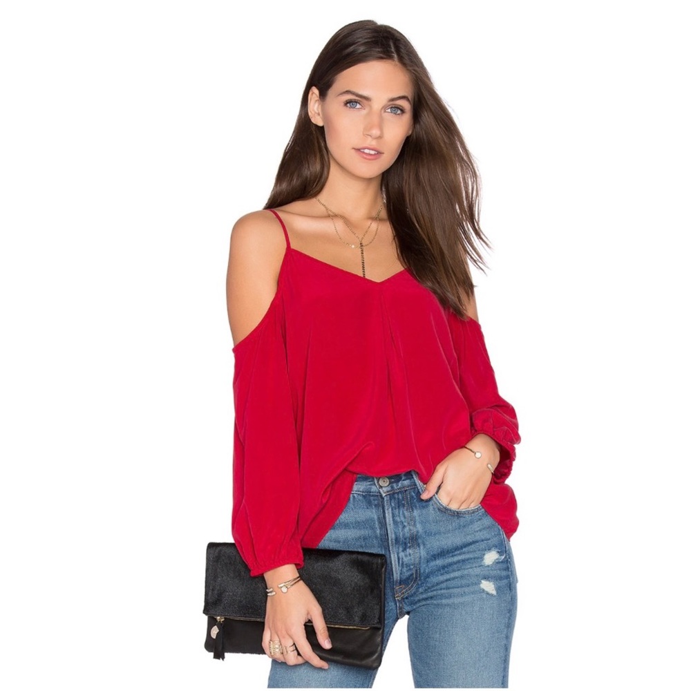 Joie Eclipse Cold shoulder long sleeve red silk blouse small
